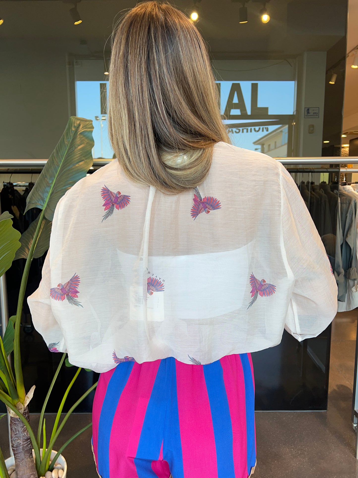 Camicia in mussola fantasia uccelli