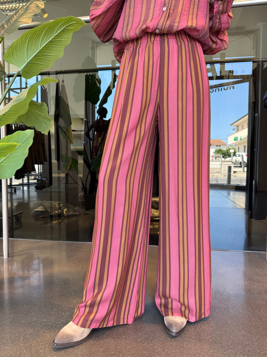 Pantalone a righe con elastico - amarena