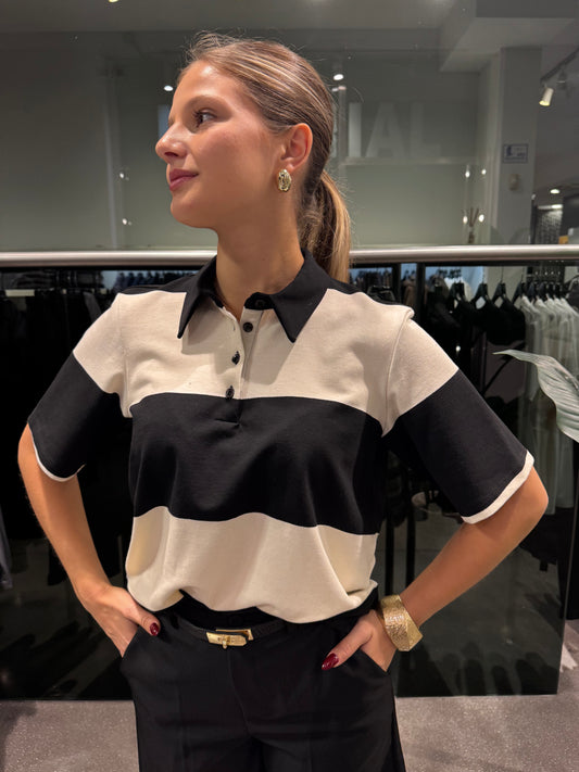 Polo righe - nera/panna