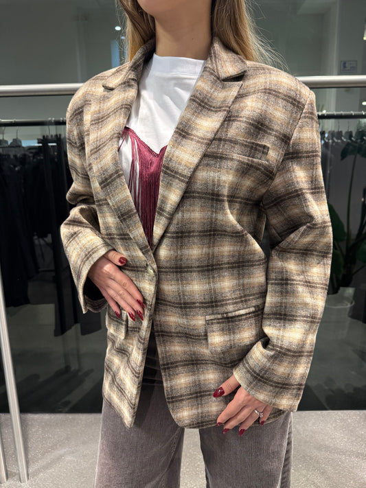Please blazer over quadri - beige/moro