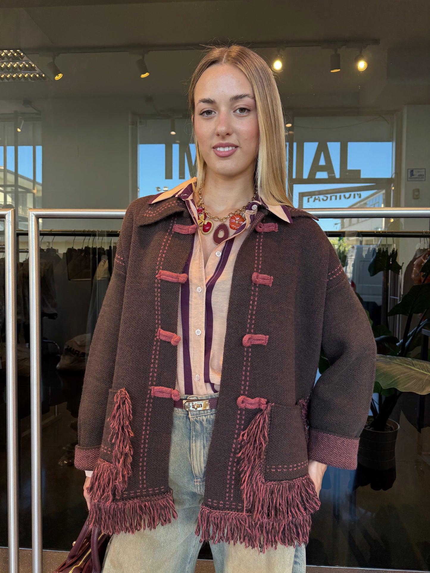 Dixie cardigan montgomery con frange e alamari