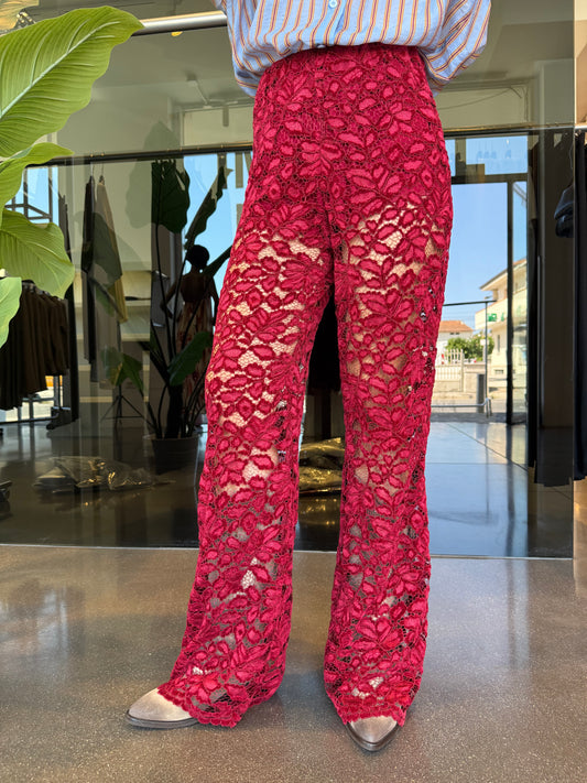 Pantalone in pizzo di velluto - rosso