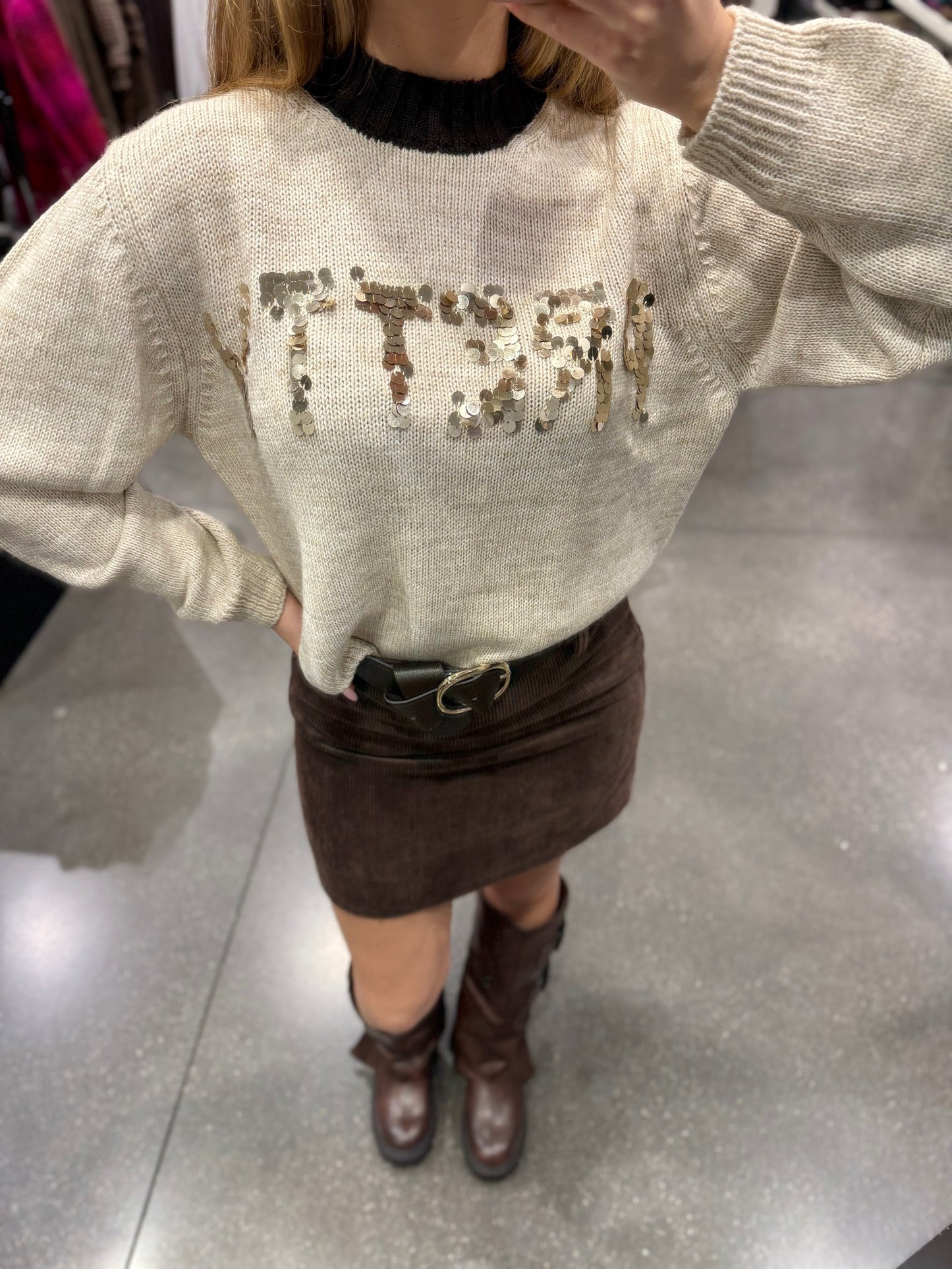 Maglione con paillettes “pretty”