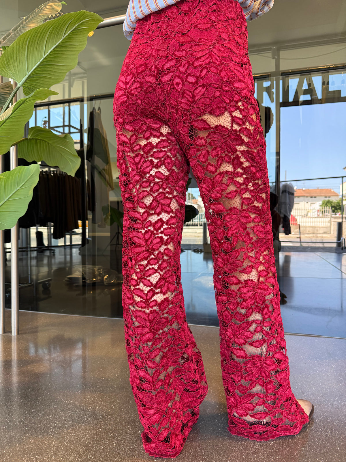 Pantalone in pizzo di velluto - rosso