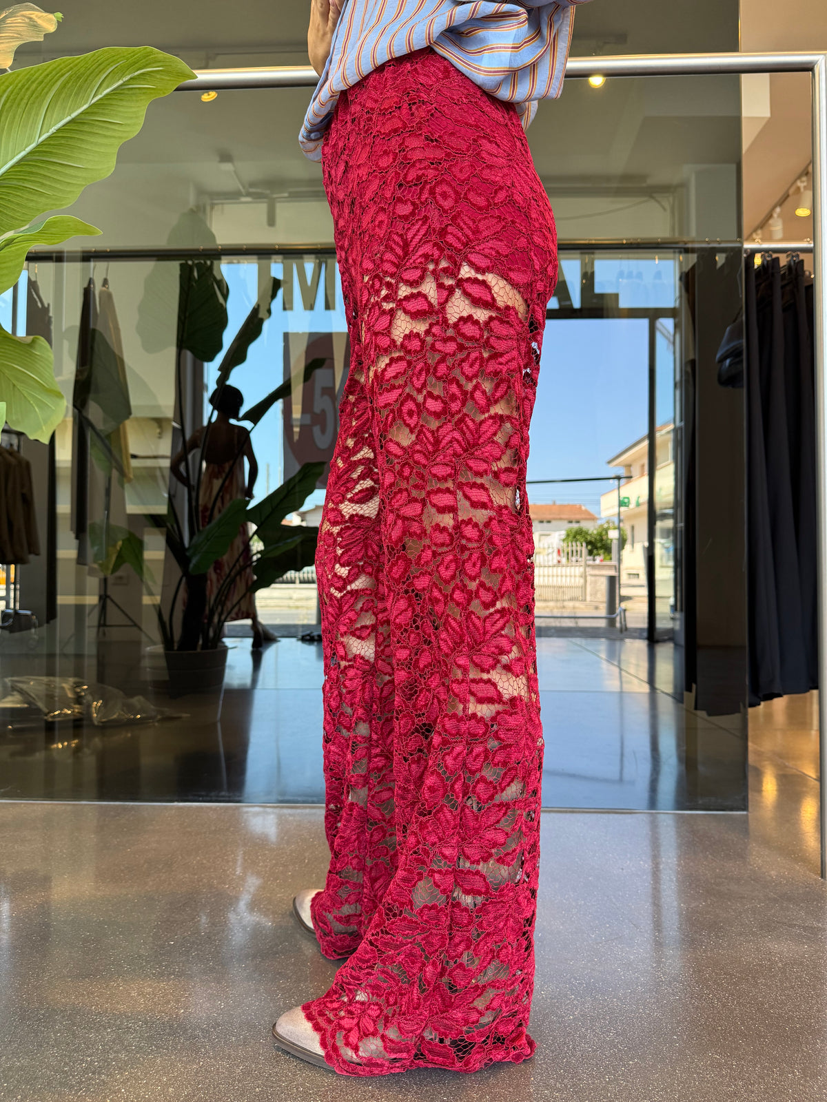 Pantalone in pizzo di velluto - rosso