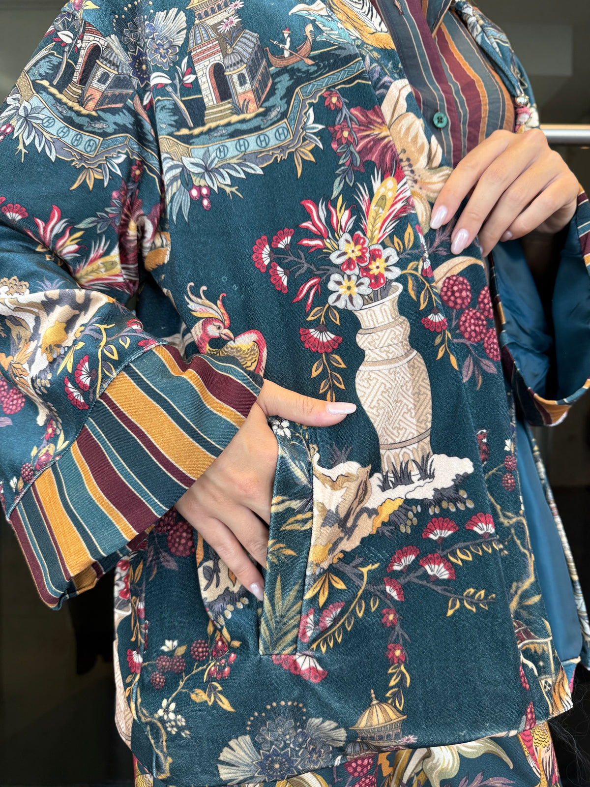 Kimono in ciniglia stampa Cina